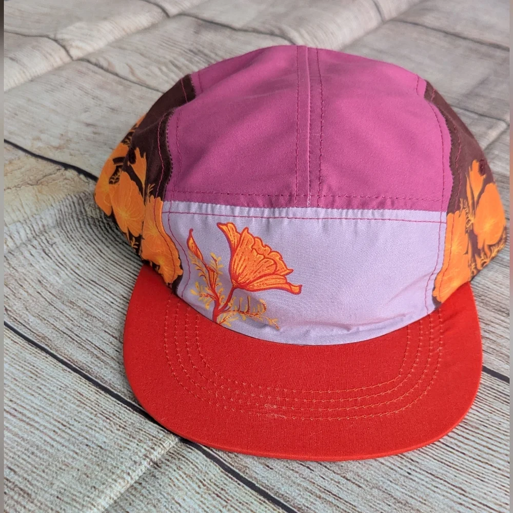 Colorful California Poppy Floral 5 Panel Trail Adjustable Cap Hat - Picture 6 of 6